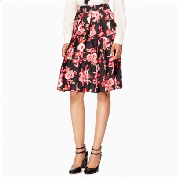 Kate spade pleated floral silk skirt